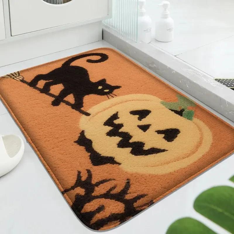 Witch Doormat Welcome Mat - Gothic Halloween Decor with Spooky Ghost, Pumpkin, Black Cat & Bat-MoonChildWorld