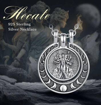 925 Sterling Silver Hecate Triple Moon Goddess Necklace Snake Moon Phases Wicca Pagan Jewelry