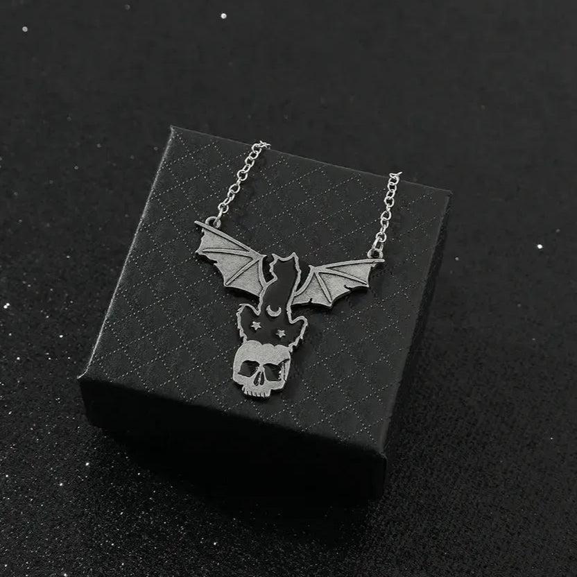Gothic Black Cat Necklace Bat Horror Skull Witch Necklace Punk Witchcraft Jewelry-MoonChildWorld
