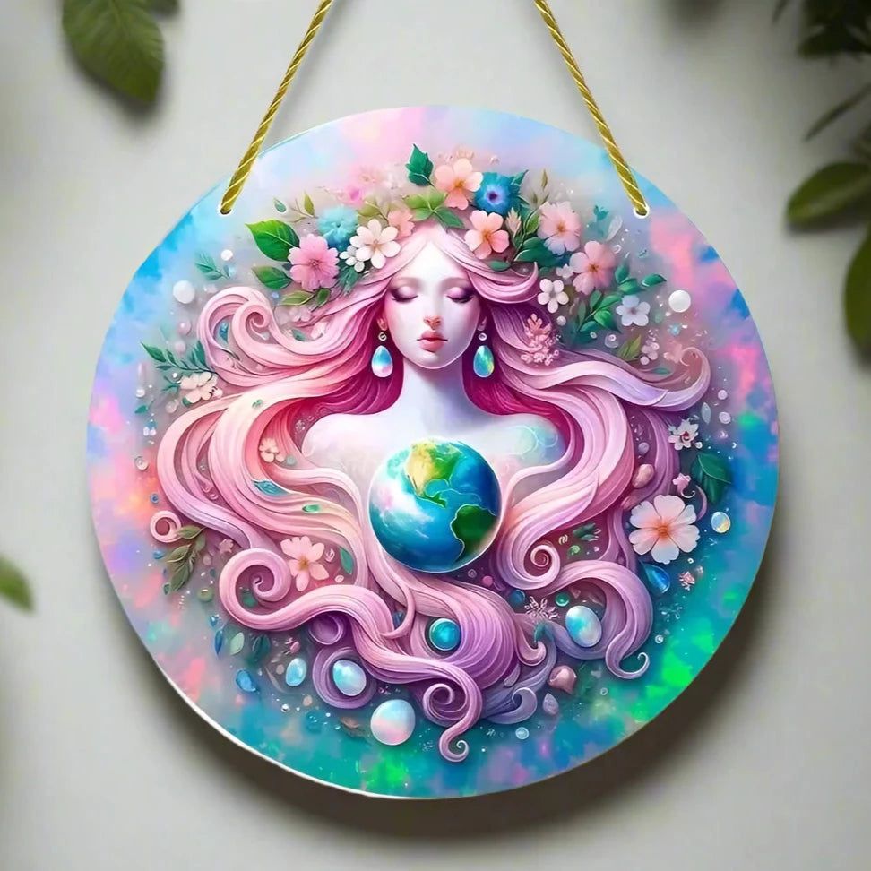 Gaia Goddess Earth Mother Wooden Sign Pagan Hanging Sign Wall Decor-MoonChildWorld