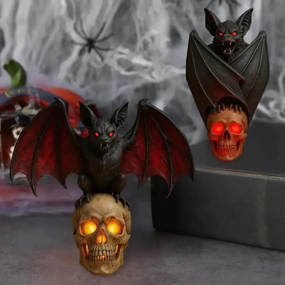 Spooky Halloween Night Light Gothic Bat Skull Lamp for Witchy Halloween Party-MoonChildWorld