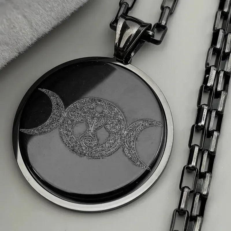 Natural Stones Wicca Triple Moon Necklace - Pagan Triple Goddess Necklace Jewelry-MoonChildWorld