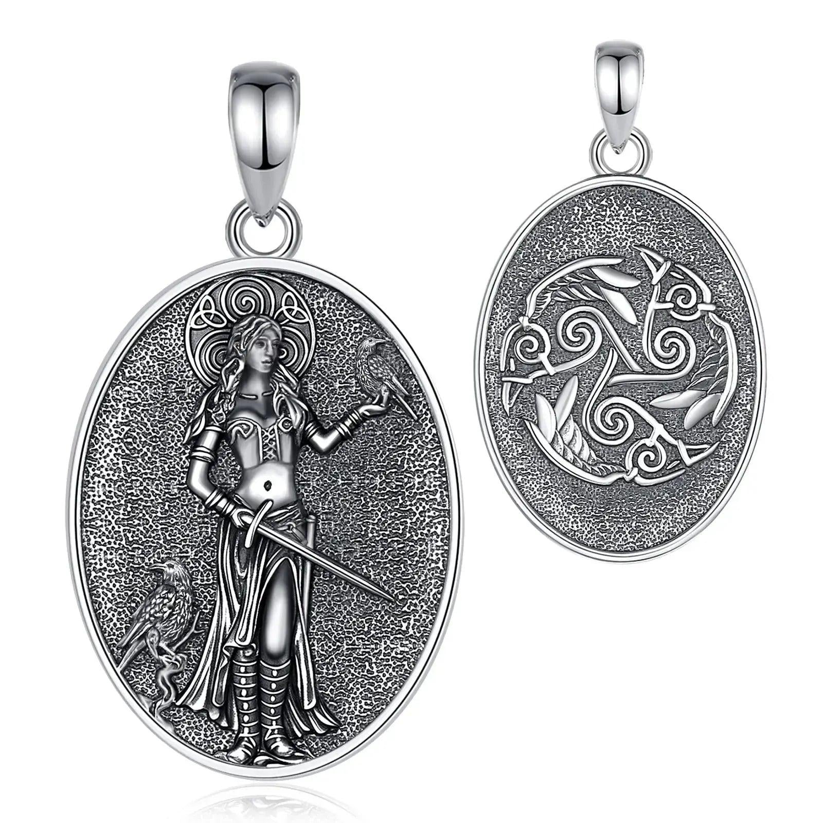 925 Sterling Silver Morrigan Goddess Necklace Viking Raven Triple Spiral Pendant Pagan Wicca Jewelry-MoonChildWorld