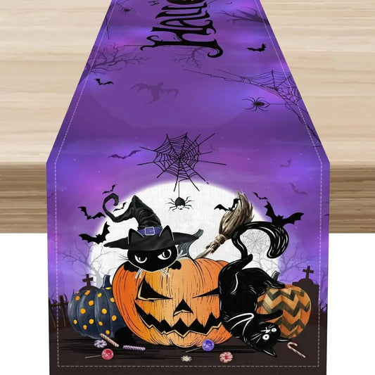 Halloween Spooky Witchy Pumpkin Spider Web Table Runner Gothic Halloween Decorations