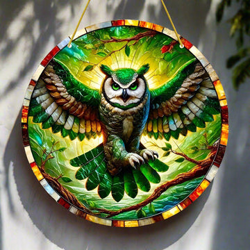 Spirit Owl Suncatcher Forest Owl Acrylic Sign Owl Window Hanging-MoonChildWorld