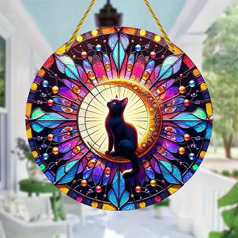 Black Cat Witchy Suncatcher Mystic Acrylic Sign-MoonChildWorld