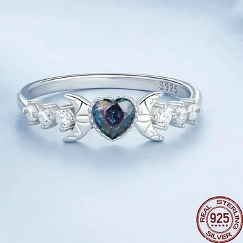 Silver Heart Triple Moon Ring Wiccan Jewelry