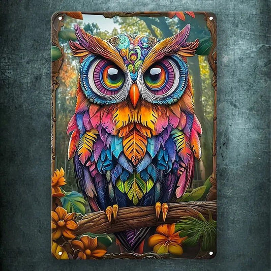 Hippie Owl Wall Sign Mystic Owl Metal Sign for Spirit Animal Wall Art