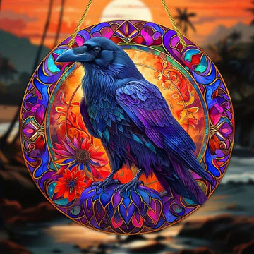 Dark Crow Window Art Black Raven Suncatcher Gothic Hanging Ornament-MoonChildWorld