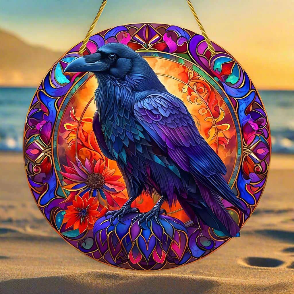 Dark Crow Window Art Black Raven Suncatcher Gothic Hanging Ornament-MoonChildWorld