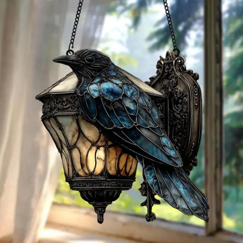 Raven on Lantern Suncatcher Halloween Crow Lantern Suncatcher Acrylic Ornament for Dark Academia Home-MoonChildWorld