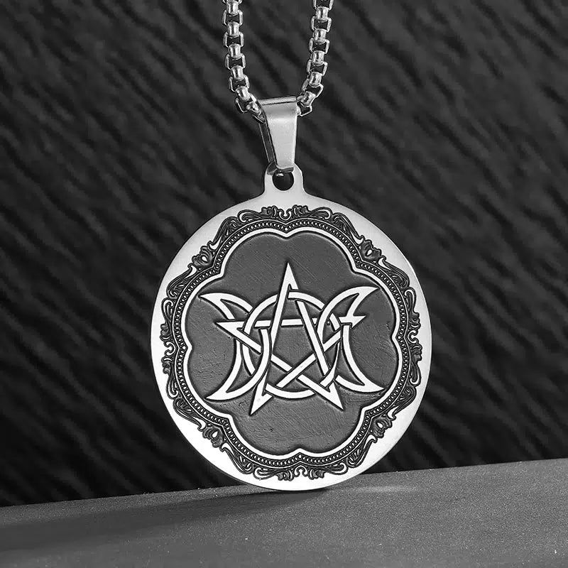 Pentagram Triple Moon Necklace Wicca Jewelry-MoonChildWorld
