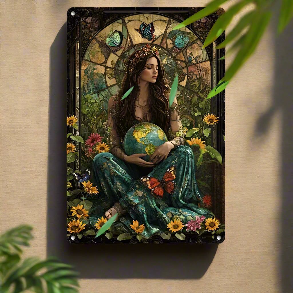 Gaia Goddess Earth Metal Sign Mother Earth Wall Art Mother Earth & Forest Theme Decor-MoonChildWorld