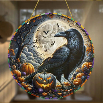 Dark Raven Halloween Suncatcher Crow Window Decor Whimsical Crow Decor Crow Suncatcher-MoonChildWorld