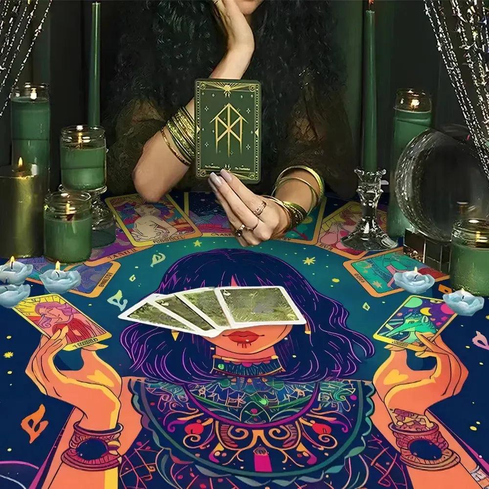 Mystic Witch Tarot Tablecloth Pagan Altar Cloth Wicca Divination Cloth-MoonChildWorld