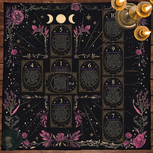 Floral Celtic Cross Tarot Card Table Cloth Wicca Altar Cloth Triple Moon Divination Cloth