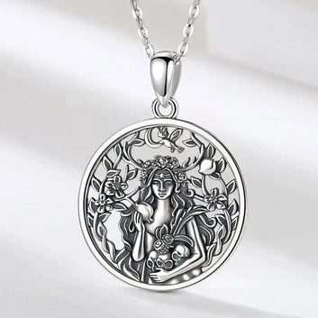 925 Sterling Silver Dark Goddess Persephone Necklace Pomegranate Skull Pendant Greek Mythology Pagan Jewelry
