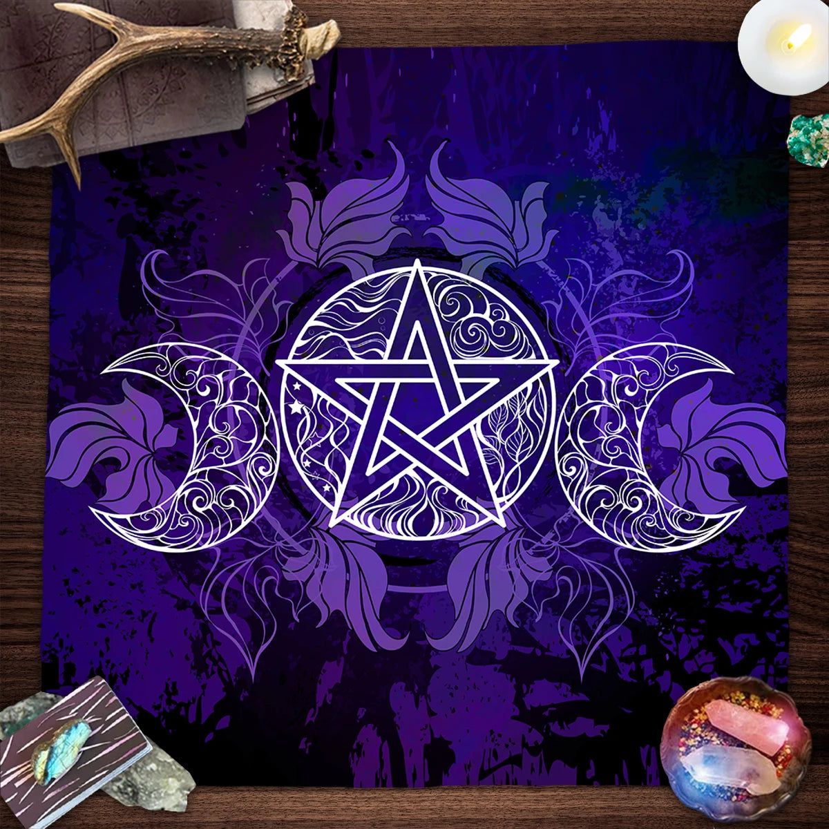 Triple Moon Tarot Card Tablecloth Witch Altar Cloth Divination Tarot Card Table Cloth-MoonChildWorld