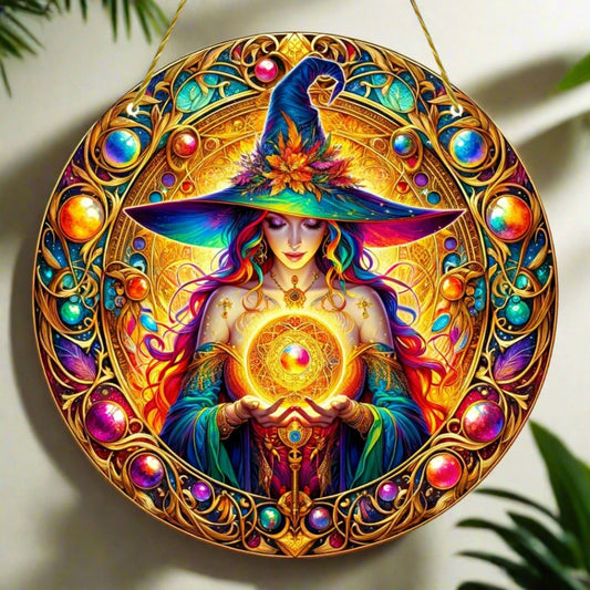 Spell Witch Suncatcher Witchcraft Acrylic Round Sign Witchy Home Decor