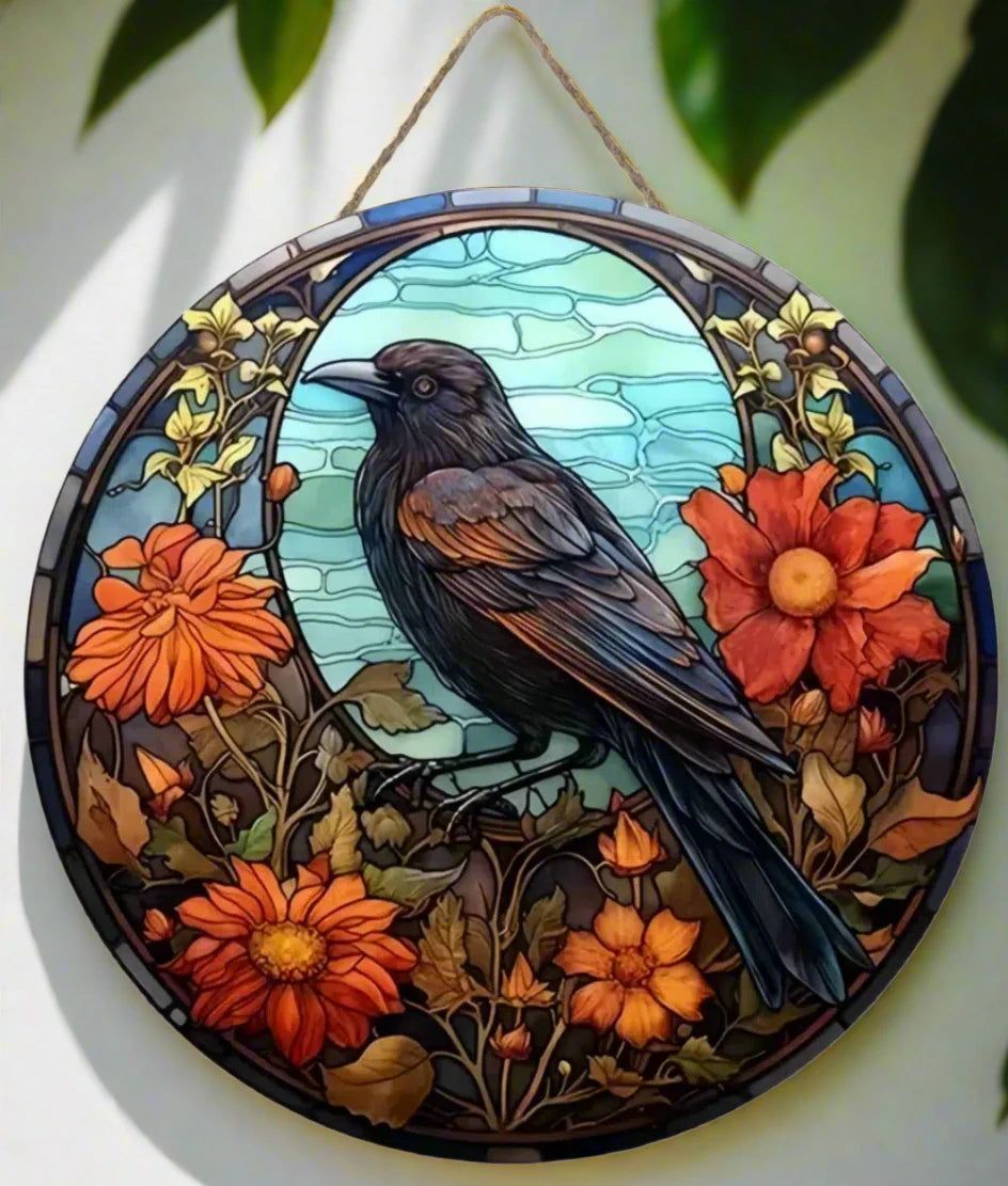 Black Raven Wooden Sign Dark Crow Hanging Sign Gothic Wall Decor-MoonChildWorld