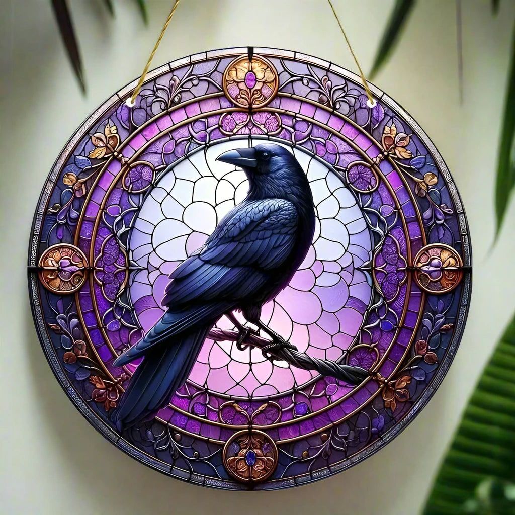 Black Raven Wooden Sign Dark Crow Hanging Sign Gothic Wall Decor-MoonChildWorld