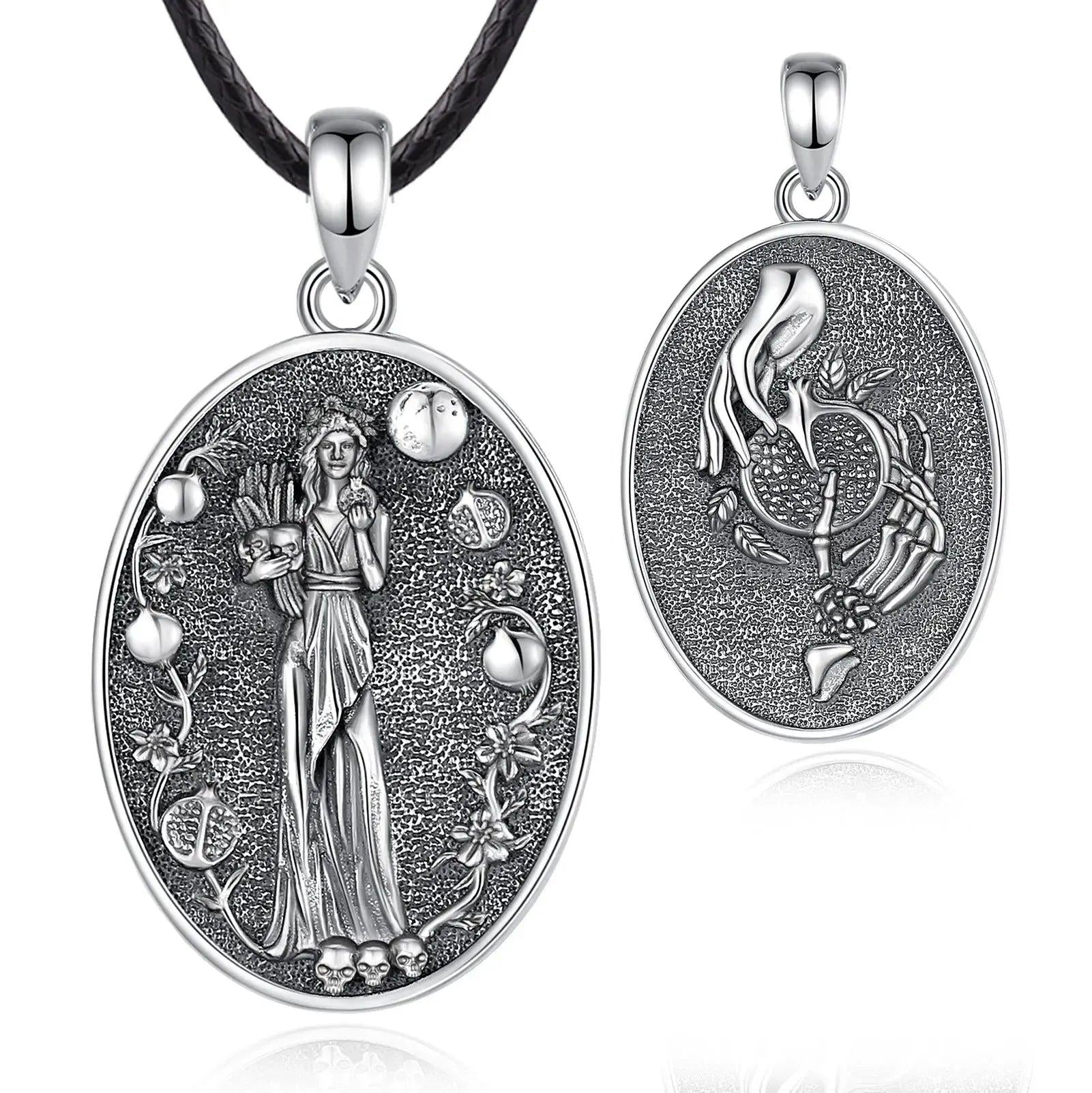 925 Sterling Silver Dark Goddess Persephone Necklace Pomegranate Skull Pendant Greek Mythology Wiccan Jewelry-MoonChildWorld