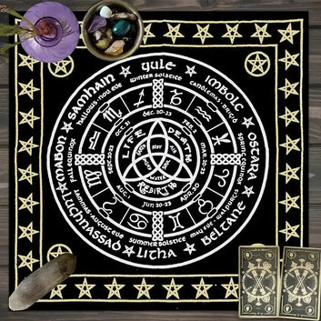 Pentagram Witchcraft Tarot Tablecloth- Astrology Wheel of year Pagan Altar Cloth Wicca Divination Cloth