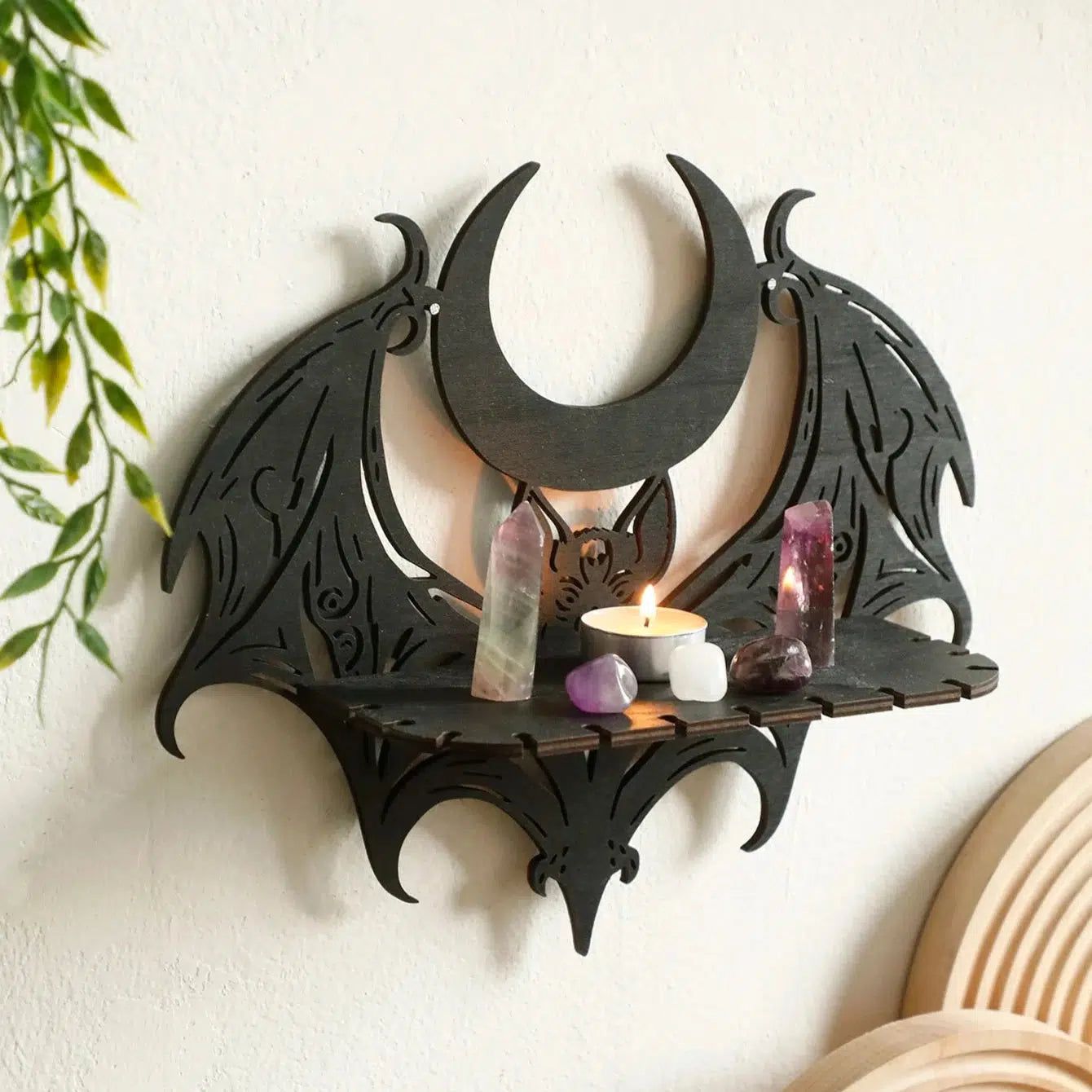 Gothic Bat Moon Shelf Crystal Holder Goth Home Decor Witch Room Decor-MoonChildWorld