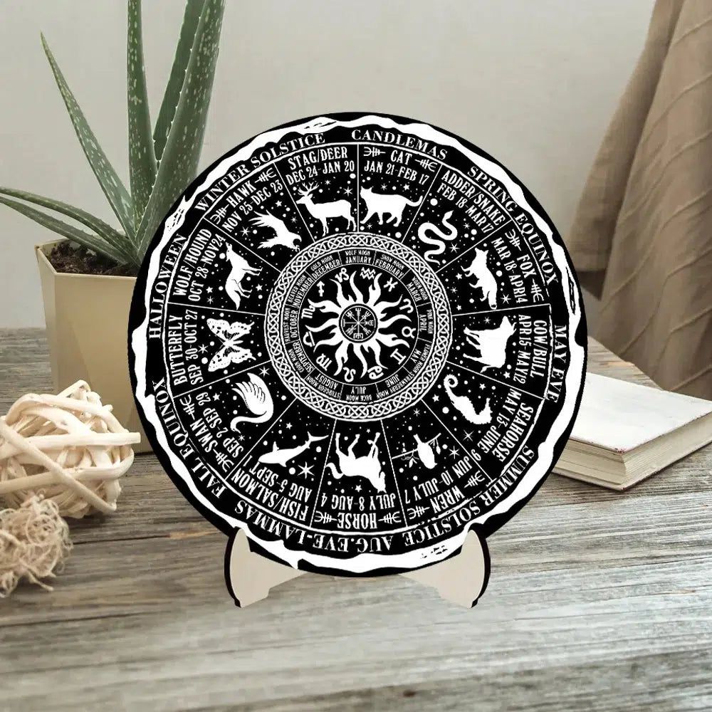 Wooden Pagan Sign Wheel of The Year Wicca Calendar-MoonChildWorld