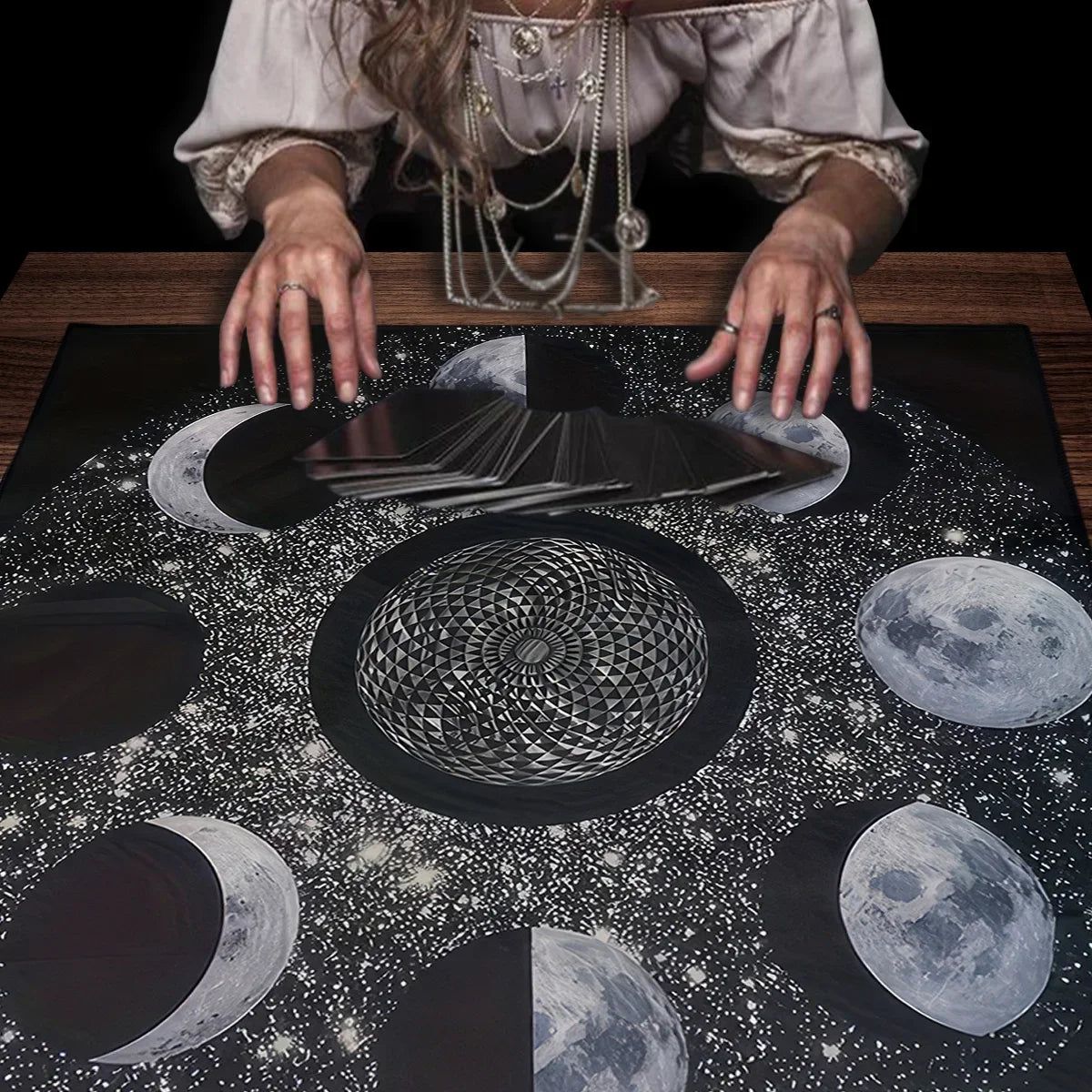 Mystical Moon Phase Tarot Card Tablecloth Wicca Altar Cloths Divination Tarot Card Table Cloth-MoonChildWorld