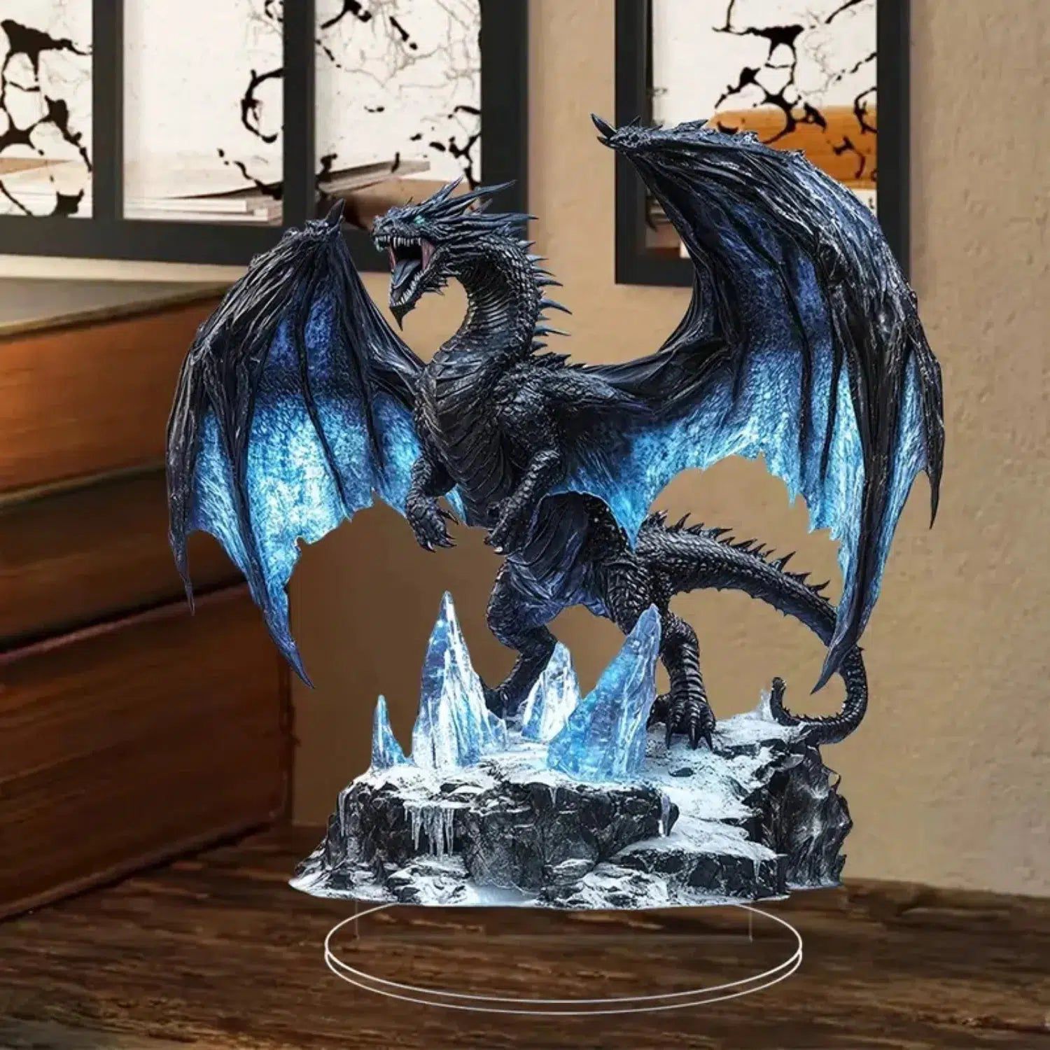 Black Dragon 2D Flat Acrylic Figurine Dragon Table Ornament Dragon Desk Decor-MoonChildWorld