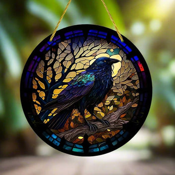 Dark Crow Suncatcher Gothic Raven Acrylic Round Sign