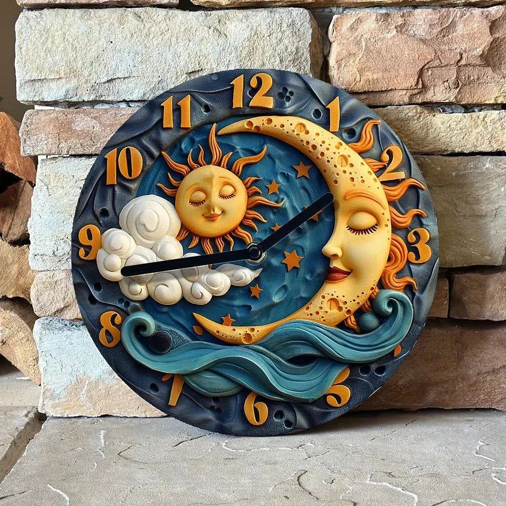 Mystic Sun Moon Wall Clock Wicca Pagan Wall Clock-MoonChildWorld