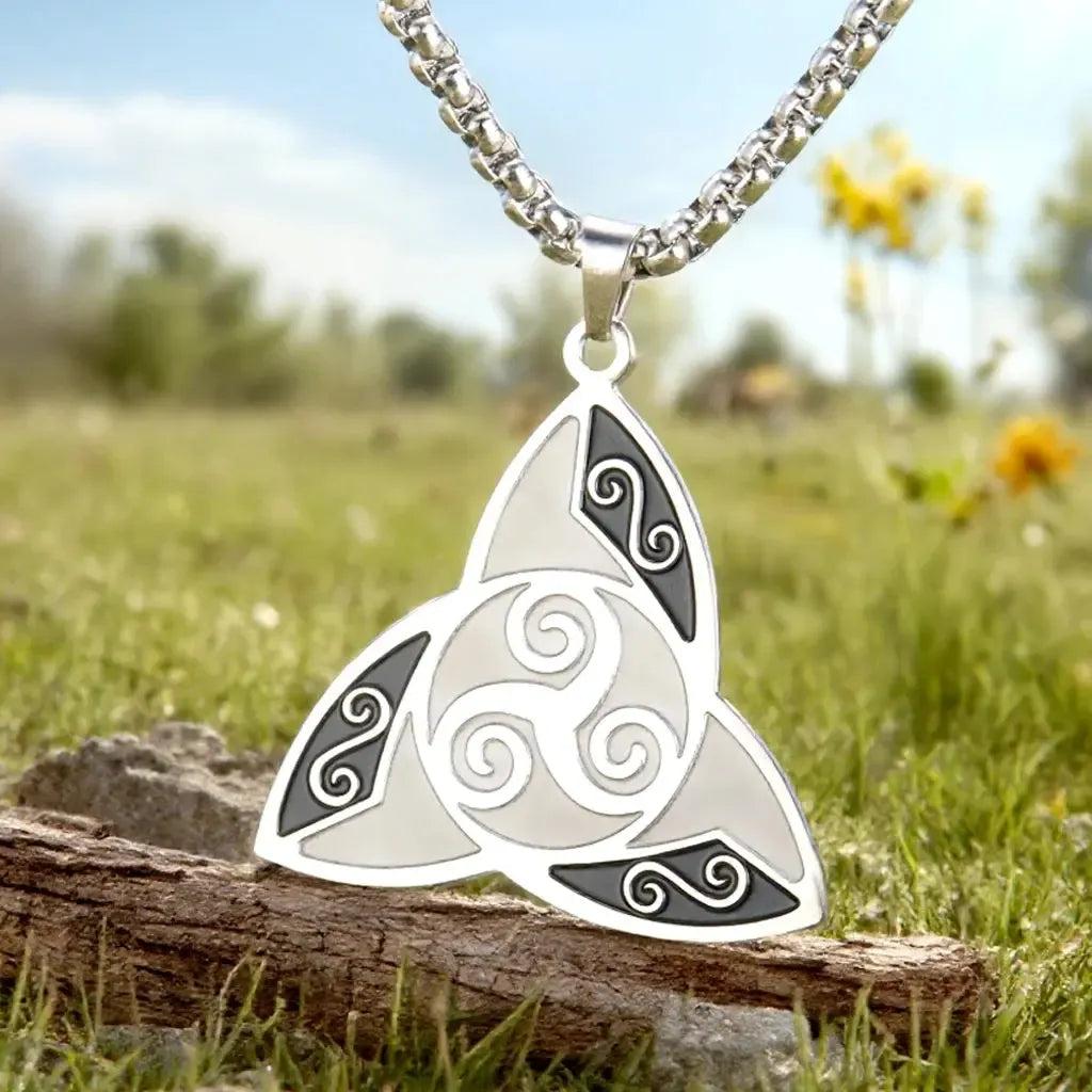 Triple Spiral Triskele Necklace Triquetra Celtic Knot Symbol Witchcraft Necklace Pagan Jewelry-MoonChildWorld