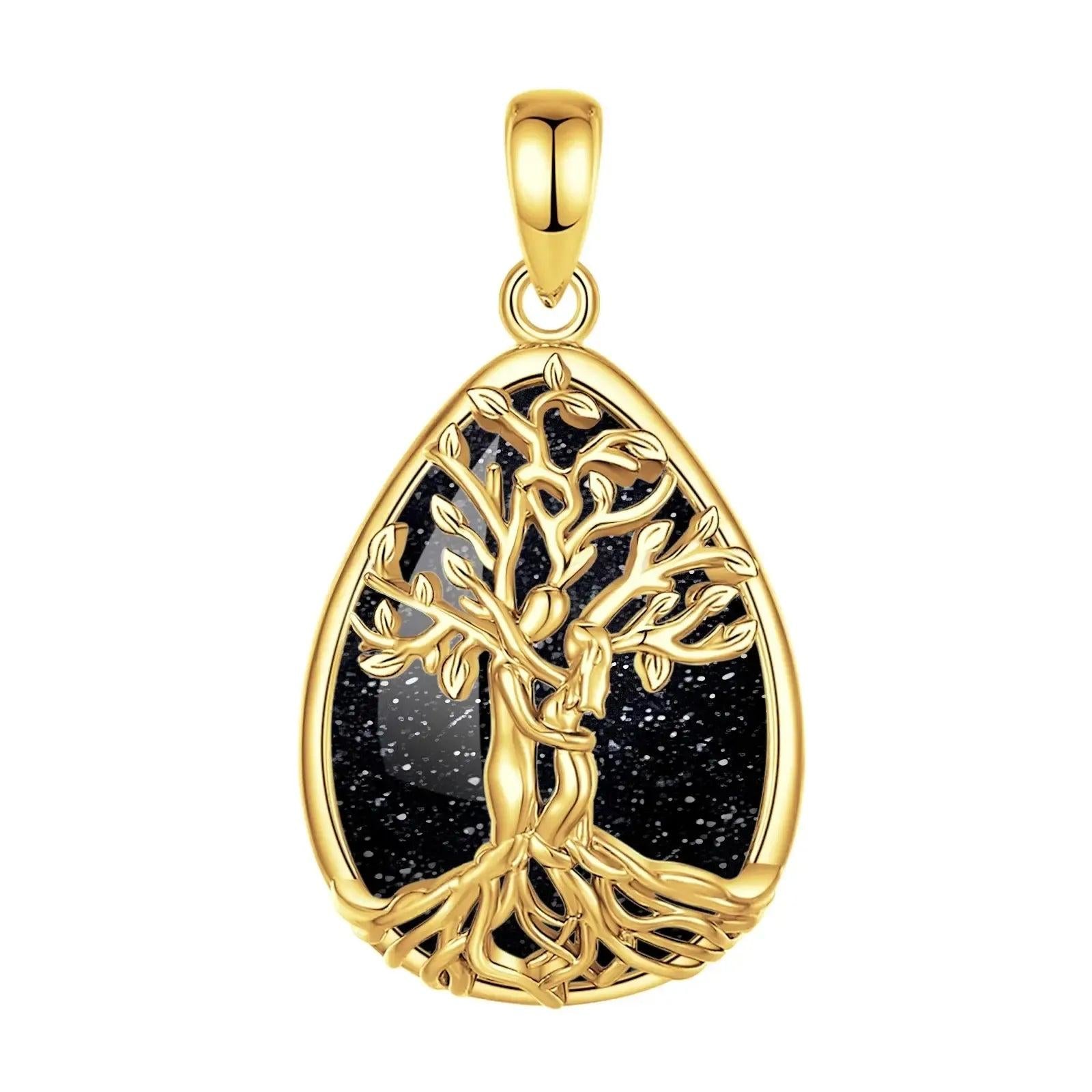 Pagan Tree of Life Necklace Black Sand Stone Spiritual Jewelry-MoonChildWorld