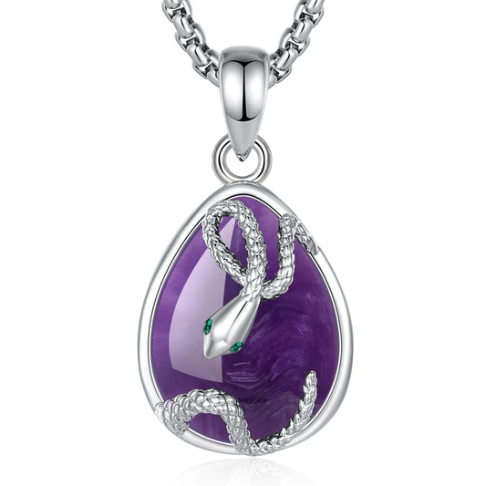 Teardrop Natural Amethyst Snake Necklace Healing Stone Jewelry Witchy Necklace