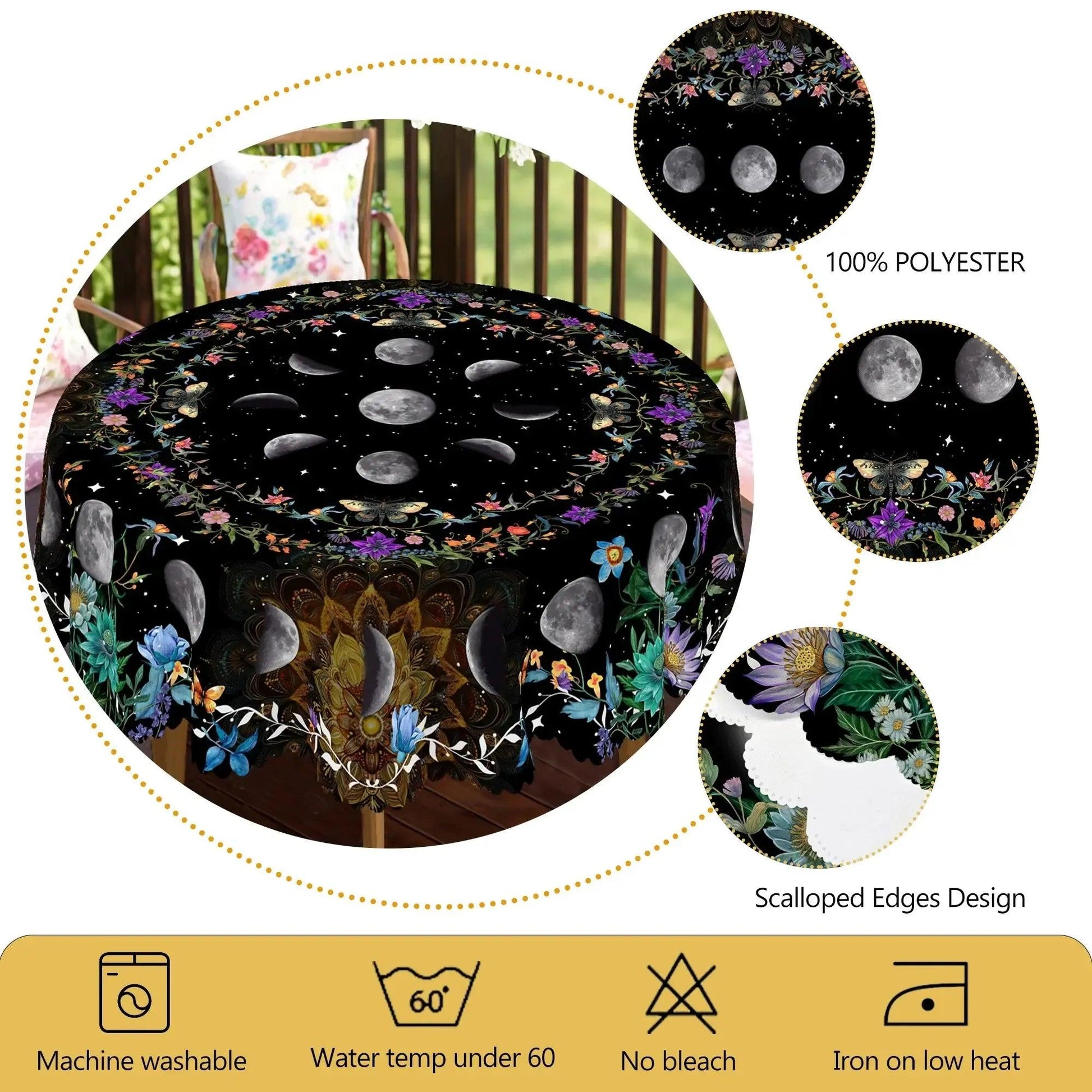 Moon Phases Tablecloth Wicca Pagan Home Decor-MoonChildWorld