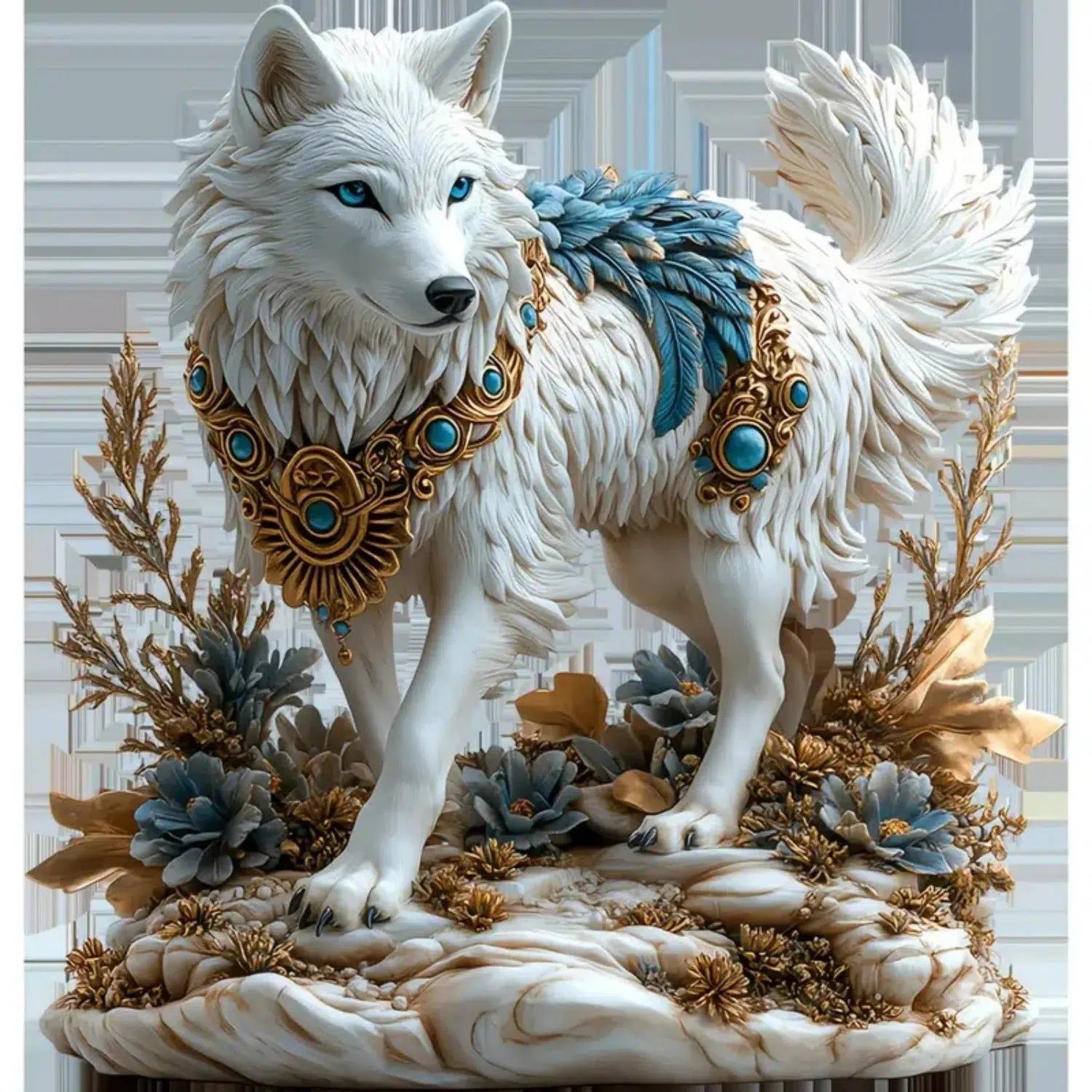 Bohemian Wolf Statue 2D Flat Acrylic Table Ornament Wolf Desktop Decor-MoonChildWorld