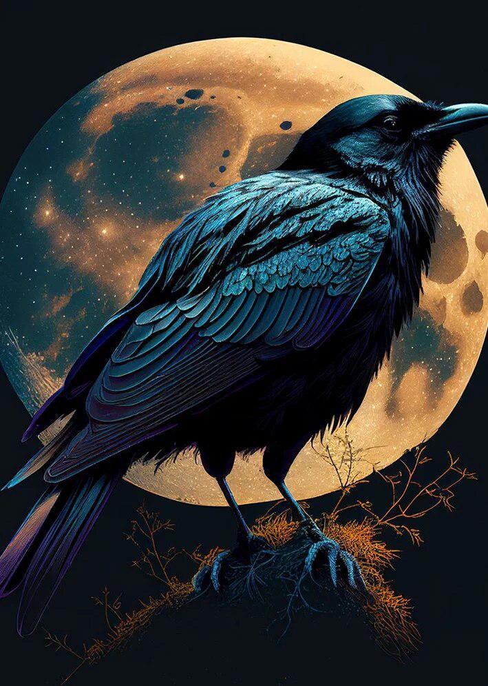 Skull Raven Gothic Poster Crow Moon Wall Art-MoonChildWorld