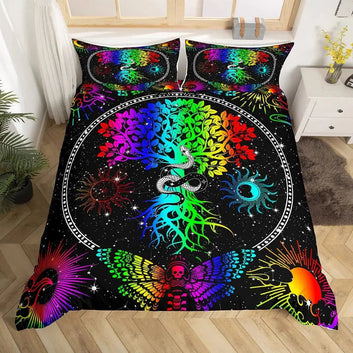 Wicca Pagan Sun Moon Duvet Cover Tree of Life Bedding Set