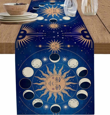 Sun Moon Tarot Astrology Linen Table Runner Celestial Table Runner Wicca Pagan Decor-MoonChildWorld