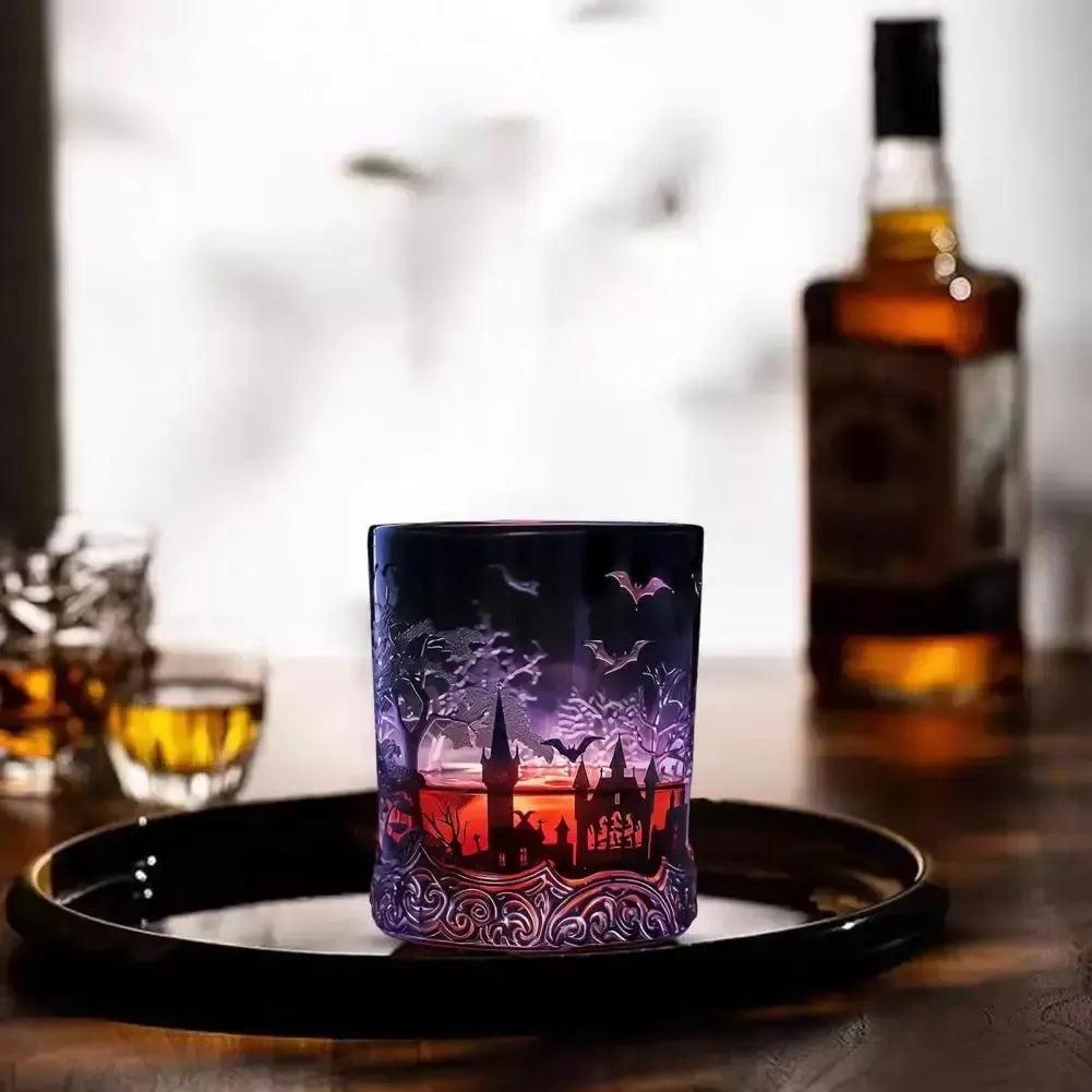 Gothic Vampires Whiskey Decanter Glass Liquor Bottle with Bat Castle Design Halloween Bar Decor for Witch-MoonChildWorld