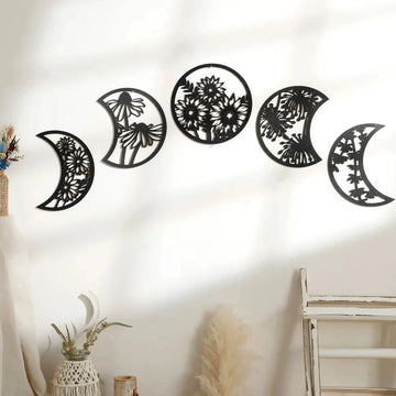 Flower Moon Phase Wooden Wall Hanging-MoonChildWorld