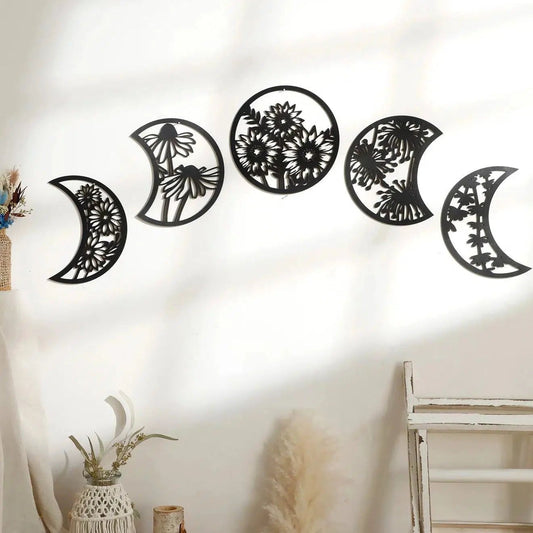Flower Moon Phase Wooden Wall Hanging