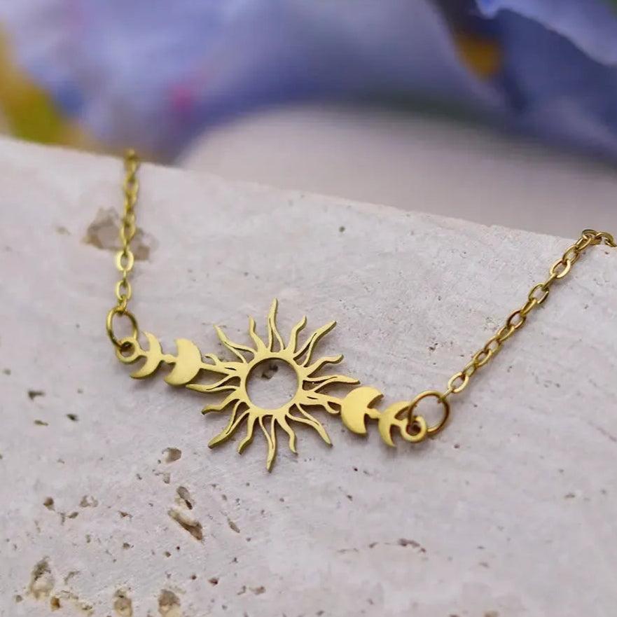Celestial Sun Moon Phases Necklace Wicca Pagan Jewelry-MoonChildWorld