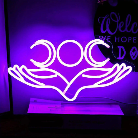 Witchy Hand Triple Moon Neon Sign Wicca LED Neon Light For Witch Wall Decoration