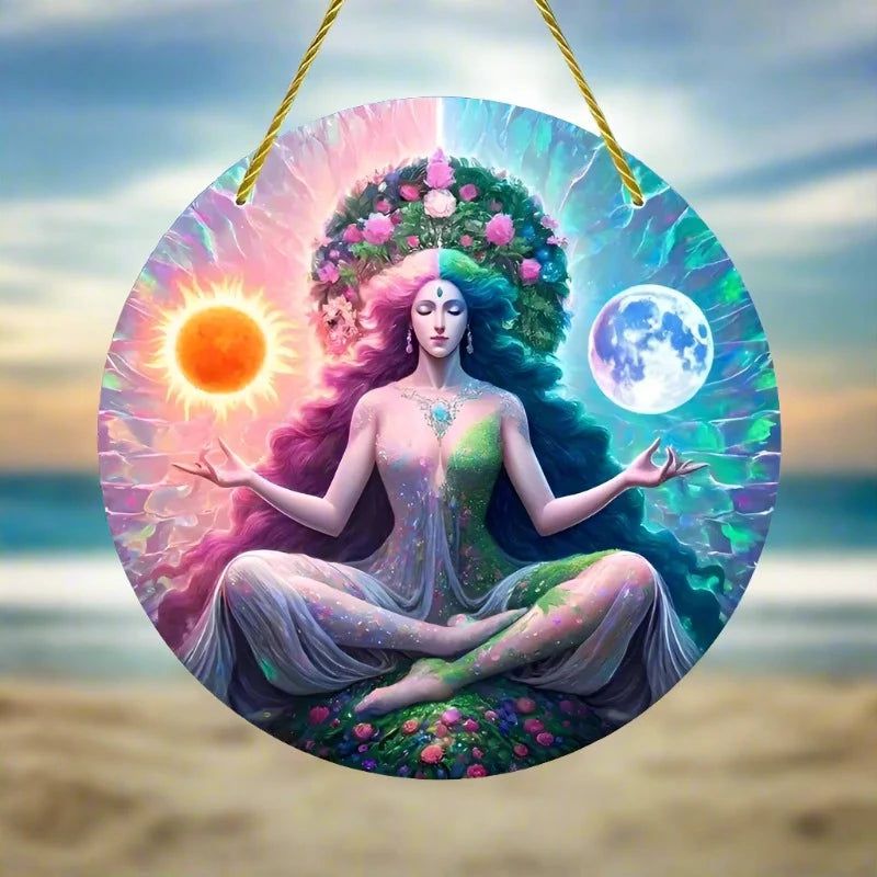 Gaia Mother Earth Suncatcher Round Acrylic Sign Pagan Window Hanging-MoonChildWorld