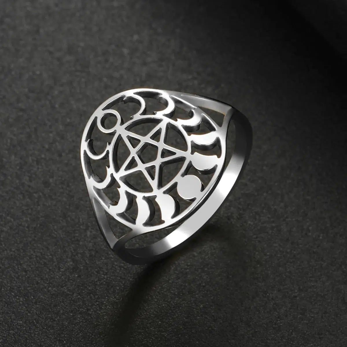 Moon Phases Pentagram Ring Wiccan Jewelry-MoonChildWorld
