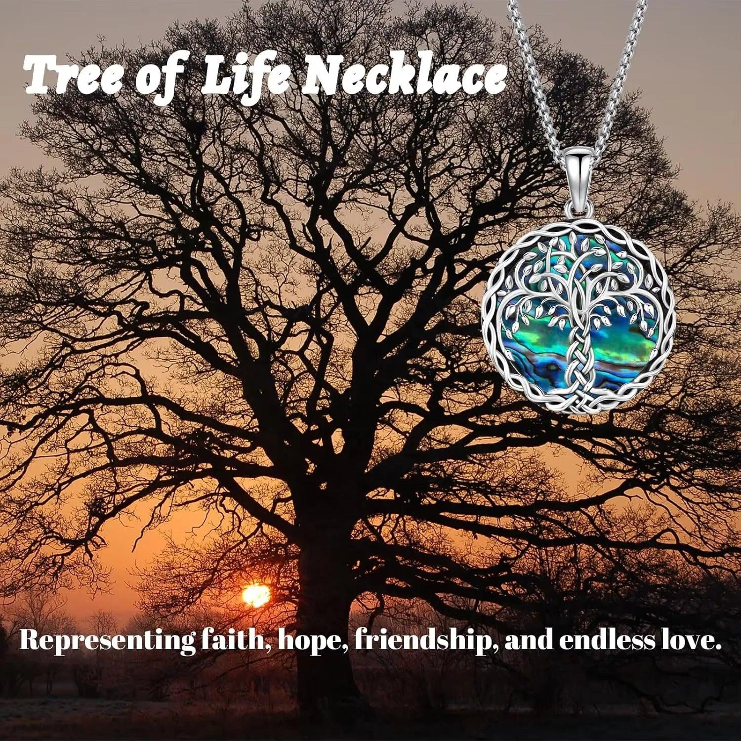 925 Sterling Silver Tree of Life Necklace Abalone Shell Celtic Knot Pagan Jewelry-MoonChildWorld