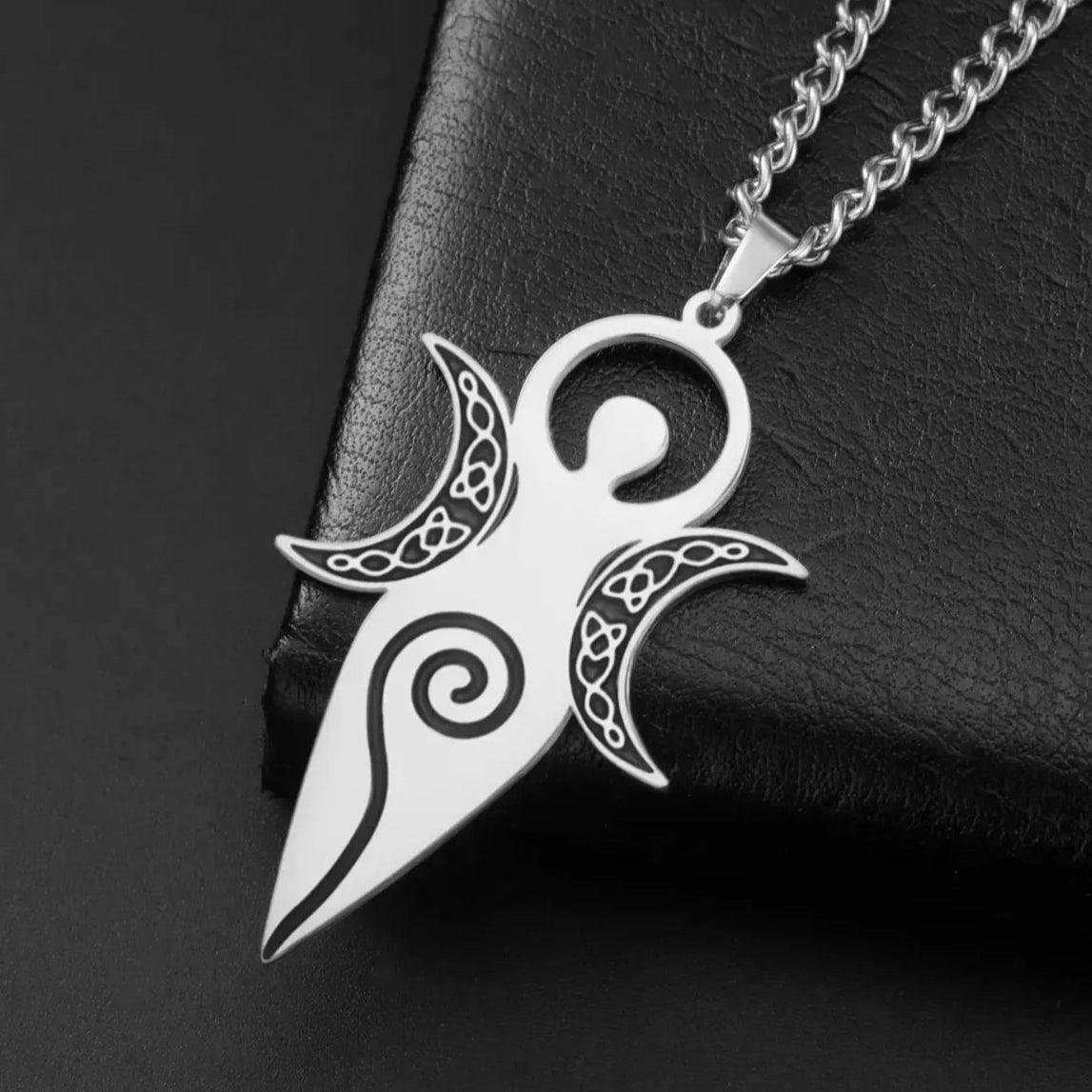 Triple Moon Goddess Necklace - Pagan Goddess Necklace Wiccan Jewelry-MoonChildWorld